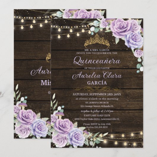 Rustiek Paarse Bloemen Betoverd Bos Quinceanera Kaart (Voorkant / Achterkant)
