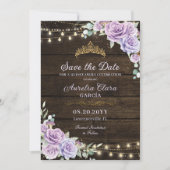 Rustiek Paarse Bloemen Betoverd Bos Quinceañera Save The Date (Voorkant)