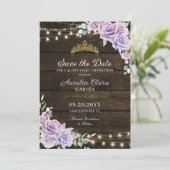 Rustiek Paarse Bloemen Betoverd Bos Quinceañera Save The Date (Staand voorkant)