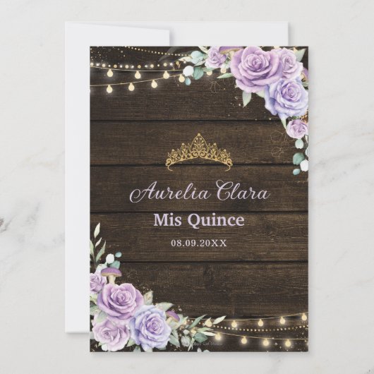Rustiek Paarse Bloemen Betoverd Bos Quinceañera Save The Date (Achterkant)