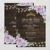 Rustiek Paarse Bloemen Betoverd Bos Quinceañera Save The Date (Voorkant / Achterkant)