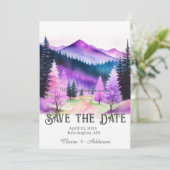 Rustiek Paarse en blauwe Waterverf bos Save The Date (Staand voorkant)