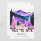 Rustiek Paarse en blauwe Waterverf bos Save The Date (Voorkant / Achterkant)
