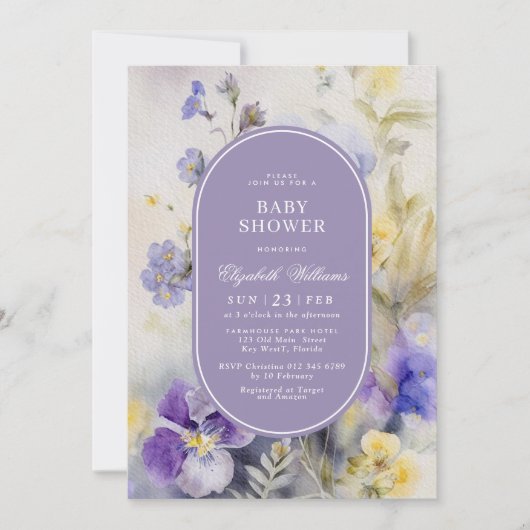 Rustiek Paarse & Gele Bloemen Baby shower Kaart (Voorkant)