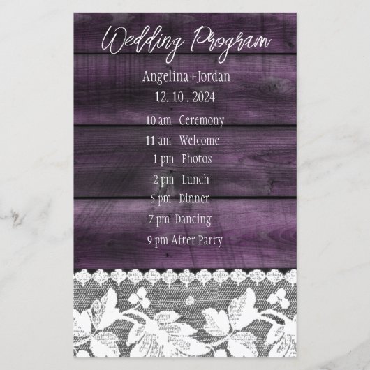 Rustiek paarse hout & kant- Programma Papier Blad (Voorkant)