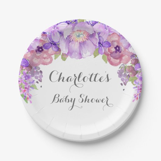 Rustiek Paarse Lila Bloemen Baby shower Bord (Voorkant)