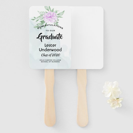 Rustiek Paarse Roos Eucalyptus groen Afstuderen Handwaaier (Voorkant en achterkant)