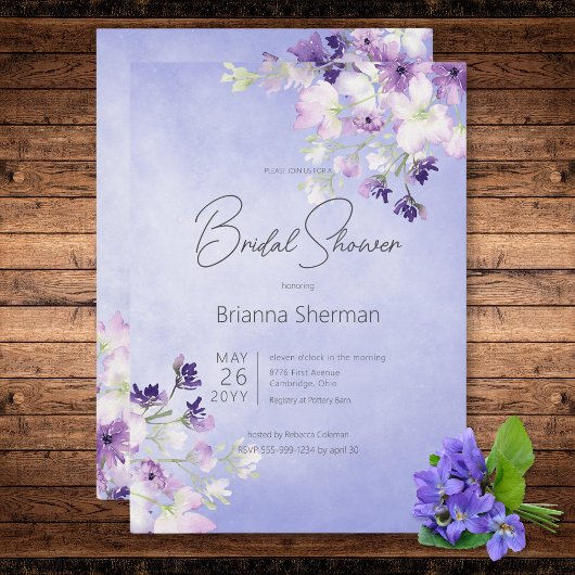 Rustiek Paarse Waterverf Bloemen Vrijgezellenfeest Kaart