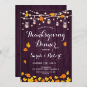 Rustiek Paarse Wood Thanksgiving Dinner Kaart (Voorkant / Achterkant)