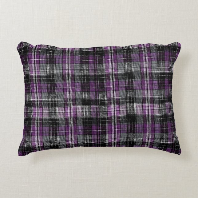 Rustiek paarse zwarte tartan patroon accent kussen (Voorkant)