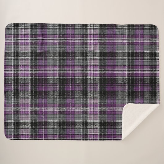 Rustiek paarse zwarte tartan patroon sherpa deken (Voorkant (horizontaal))