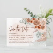 Rustiek Pampagras Terracotta Bruiloft Save The Date (Staand voorkant)