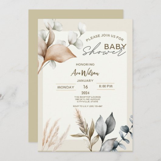 Rustiek Pampas Grass Boho baby shower Kaart (Voorkant / Achterkant)