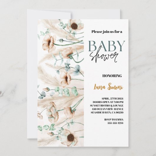 Rustiek Pampas Grass Boho Wildflower baby shower Kaart (Voorkant)