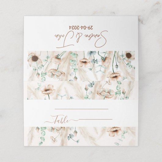 Rustiek pampasgras Elegant Boho botanisch geblader Plaatskaartje (Buitenkant ongevouwen)