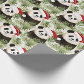 Rustiek Panda Santa Winter vakantiepatroon Cadeaupapier (Hoek)
