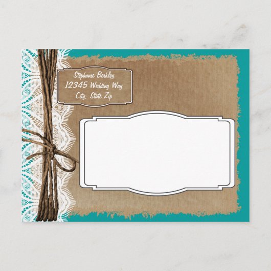 Rustiek  papier Blauwgroen Save the Date Briefkaar Aankondigingskaart (Achterkant)