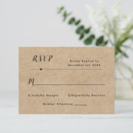 Rustiek papier bruiloft RSVP Kaart