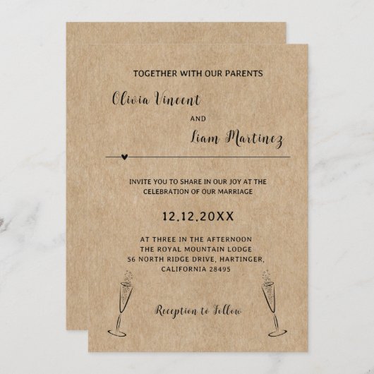 Rustiek papier bruiloft uitnodiging (Voorkant / Achterkant)