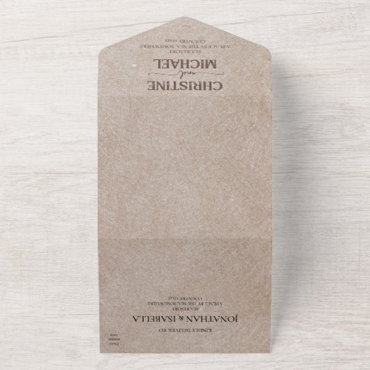  rustiek papier bruin bergen bruiloft all in one uitnodiging (Buitenkant)