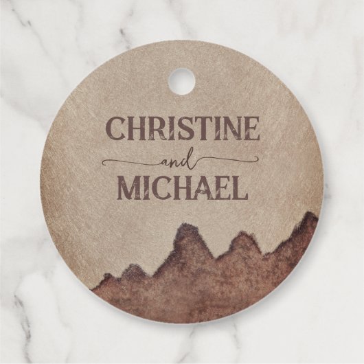 rustiek papier bruin bergen bruiloft bedankjes labels (Achterkant)