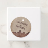 rustiek papier bruin bergen bruiloft bedankjes labels (In situ)