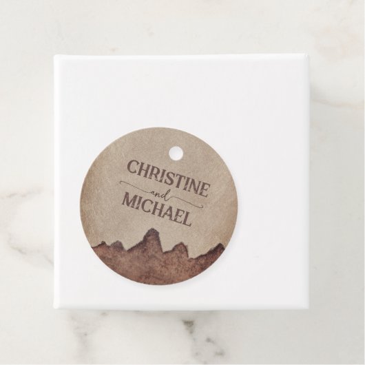  rustiek papier bruin bergen bruiloft bedankjes labels (In situ)