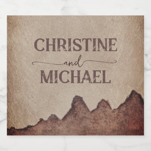  rustiek papier bruin bergen bruiloft bier etiket (Enkel label)