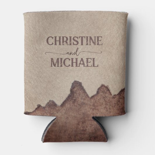  rustiek papier bruin bergen bruiloft blikjeskoeler (Voorkant)