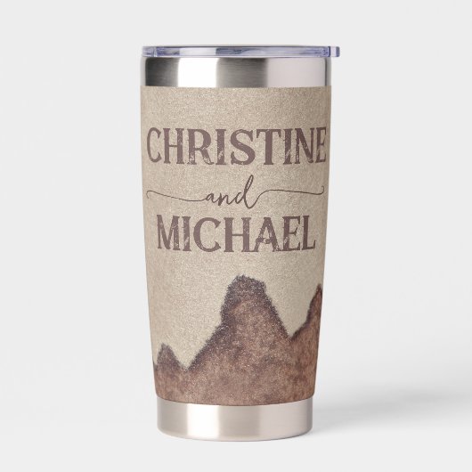 rustiek papier bruin bergen bruiloft geïsoleerde drinkbeker (Links)