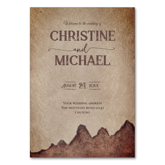 rustiek papier bruin bergen bruiloft kaart (Achterkant)