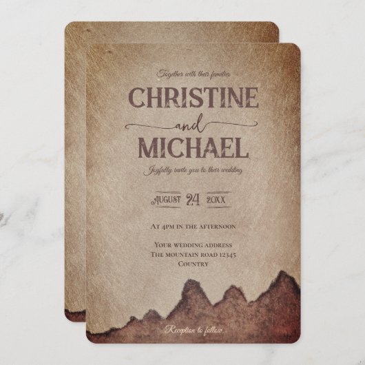 rustiek papier bruin bergen bruiloft kaart (Voorkant / Achterkant)