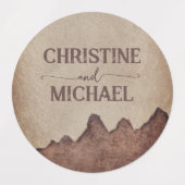  rustiek papier bruin bergen bruiloft labels (Design 2)