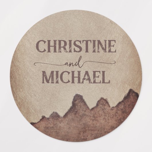 rustiek papier bruin bergen bruiloft labels (Design 2)