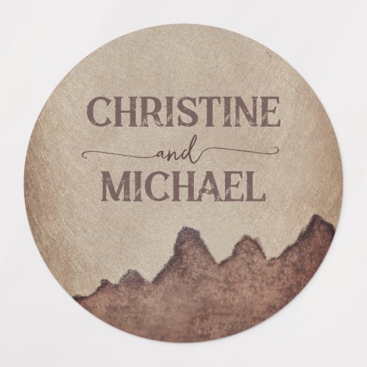 rustiek papier bruin bergen bruiloft labels (Design 1)
