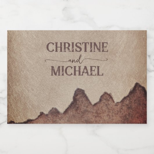 rustiek papier bruin bergen bruiloft likeurfles etiket (Enkel label)