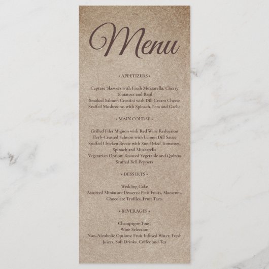 rustiek papier bruin bergen bruiloft menu (Voorkant)