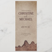  rustiek papier bruin bergen bruiloft menu (Achterkant)