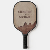  rustiek papier bruin bergen bruiloft pickleball paddle (Voorkant)