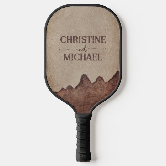  rustiek papier bruin bergen bruiloft pickleball paddle (Voorkant)