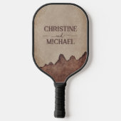  rustiek papier bruin bergen bruiloft pickleball paddle (Achterkant)