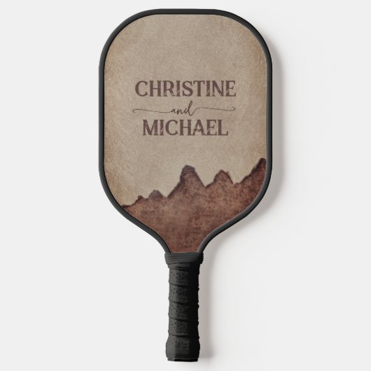 rustiek papier bruin bergen bruiloft pickleball paddle (Achterkant)