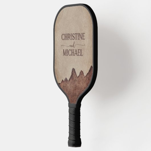  rustiek papier bruin bergen bruiloft pickleball paddle (Links)