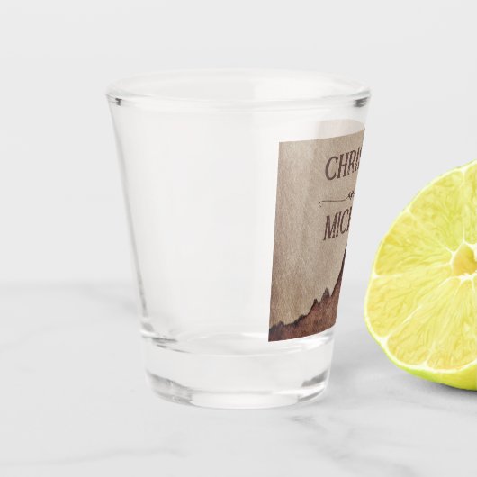  rustiek papier bruin bergen bruiloft shot glas (Links)