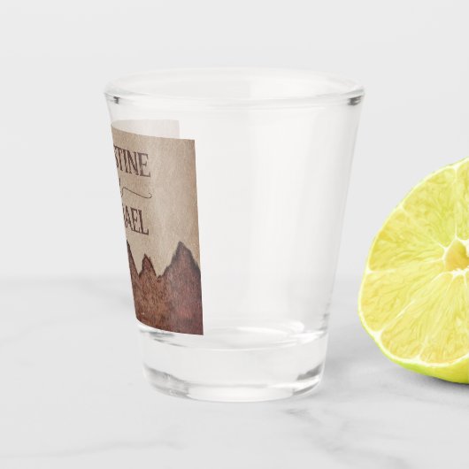  rustiek papier bruin bergen bruiloft shot glas (Rechts)