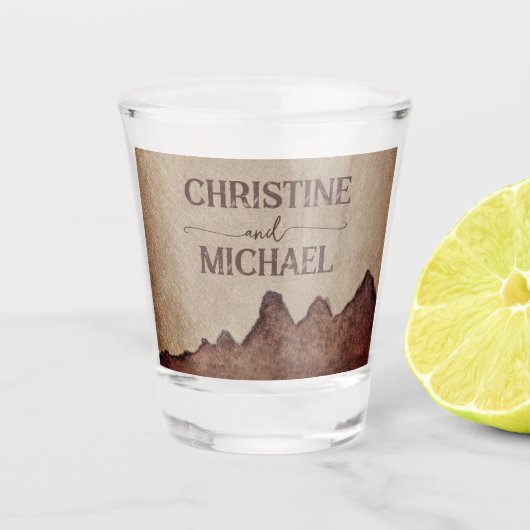  rustiek papier bruin bergen bruiloft shot glas (Voorkant)