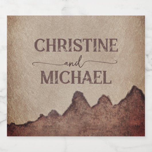  rustiek papier bruin bergen bruiloft sparkling wijnetiket (Enkel label)