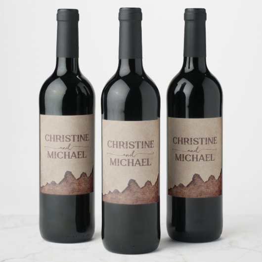  rustiek papier bruin bergen bruiloft wijn etiket (Flessen)