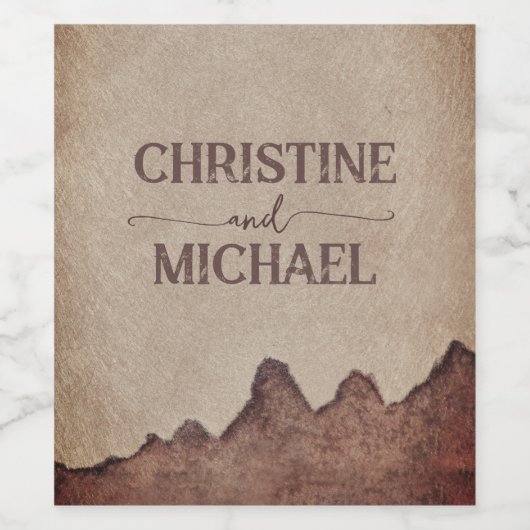 rustiek papier bruin bergen bruiloft wijn etiket (Enkel label)