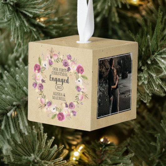 Rustiek papier Onze eerste kerst verloofd 3 foto Decoratie (Boom)